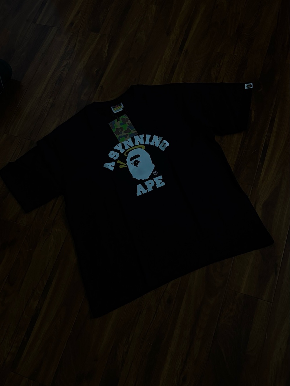 Bape Black Graphic 'A Synning Ape' Short Sleeve Tee